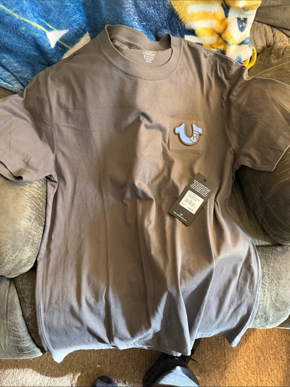 True Religion Men's Taupe Short-Sleeve Logo Tee